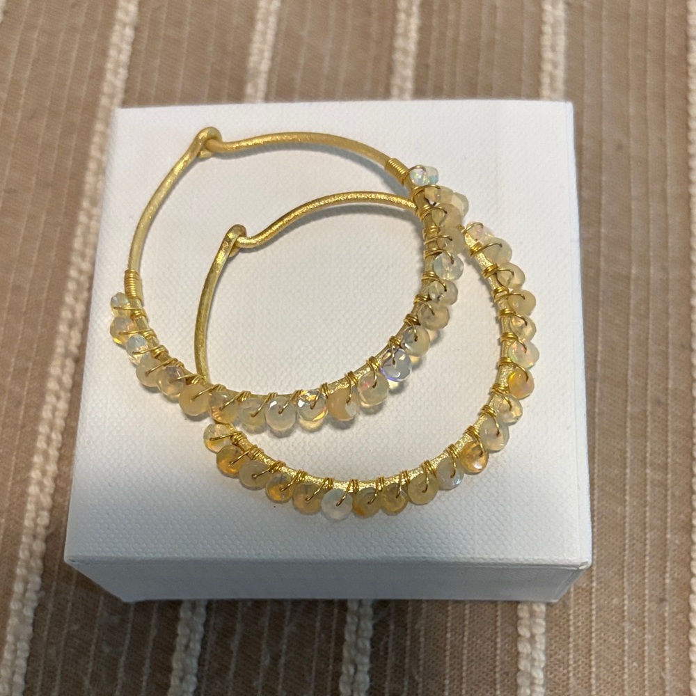 Gold Plated Boho Sterling Silver Opal Earring.